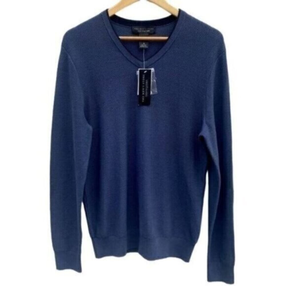 Bloomingdale"s Mens Navy Blue V-Neck Cotton Pullover Sweater Top New